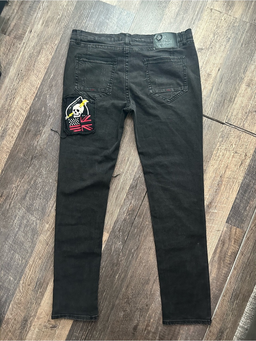 EUC Mens Heritage America 1776 Denim Distillery Distress Patchwork Punk Goth - Picture 5 of 13